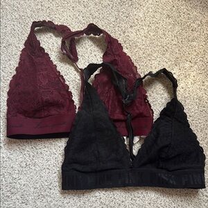 Lace Bralette Set - Black and Burgundy
